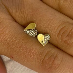 Gold and Diamond Heart Stud Earrings